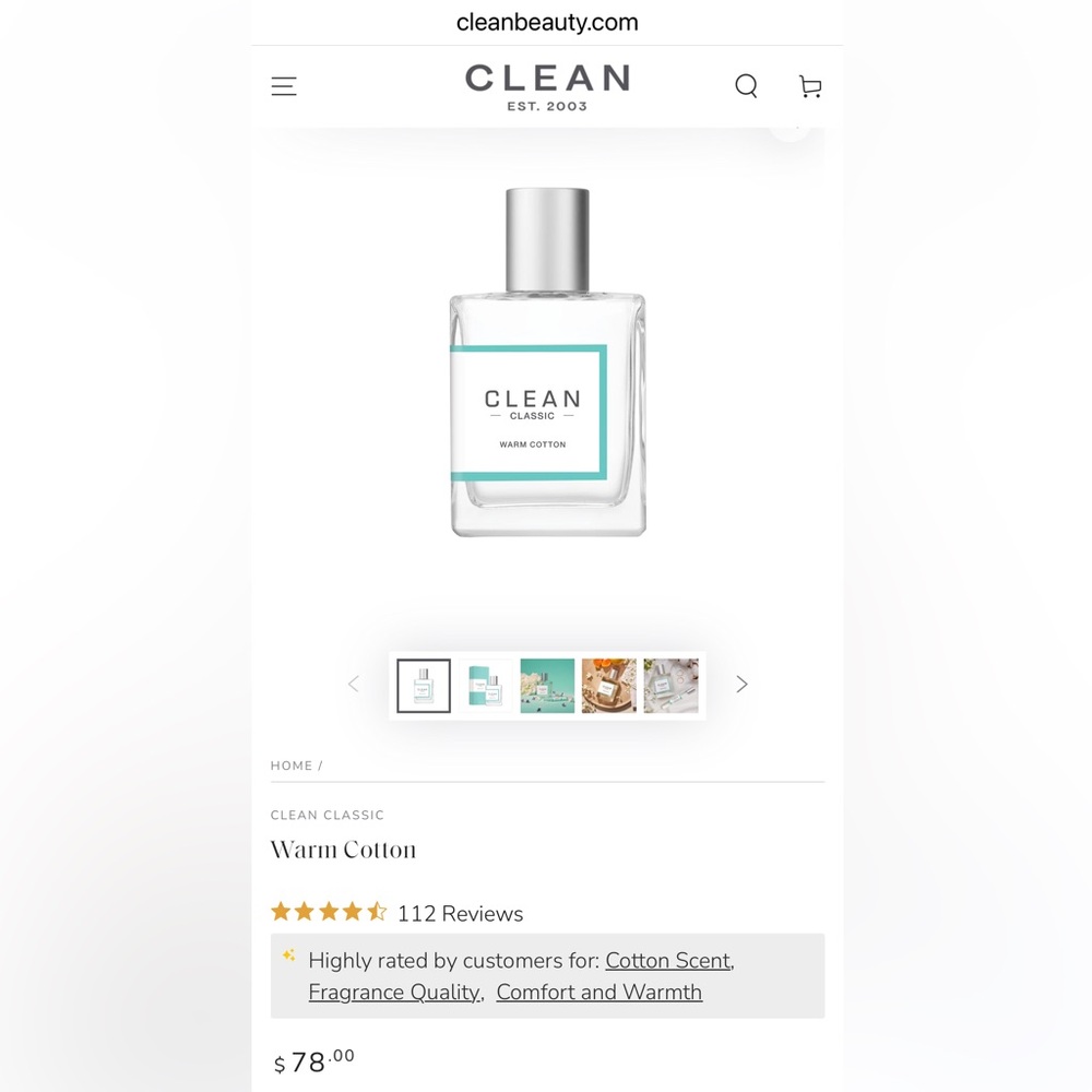 Clean Classic Warm Cotton Perfume ( FULL TESTER BOTTLE NO CAP) - Picture 2 of 2